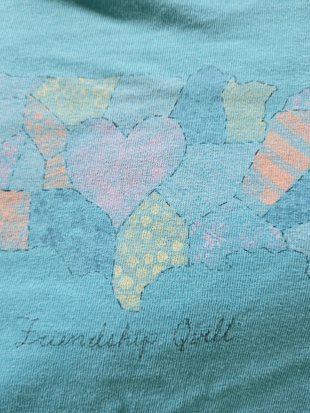 Womens Life Is Good Teal  Patchwork Graphic Tee, Size XL